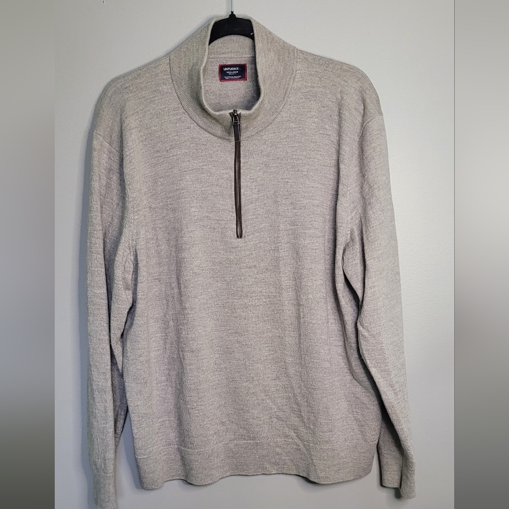 UNTUCKit Mens Merino Wool Quarter Zip-Up Sweater Suede Zip Detail